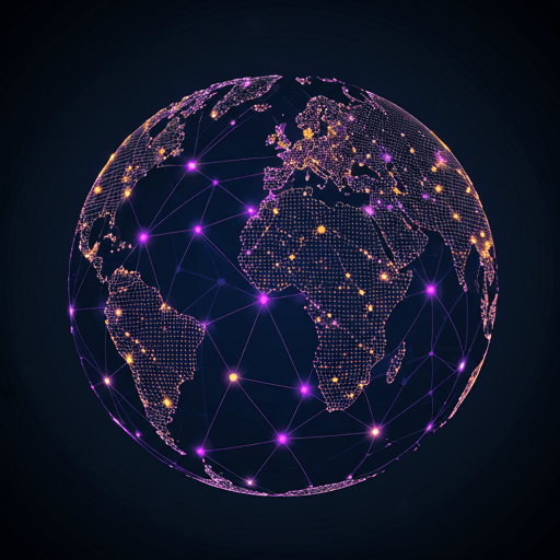 Global network infrastructure map with interconnected nodes